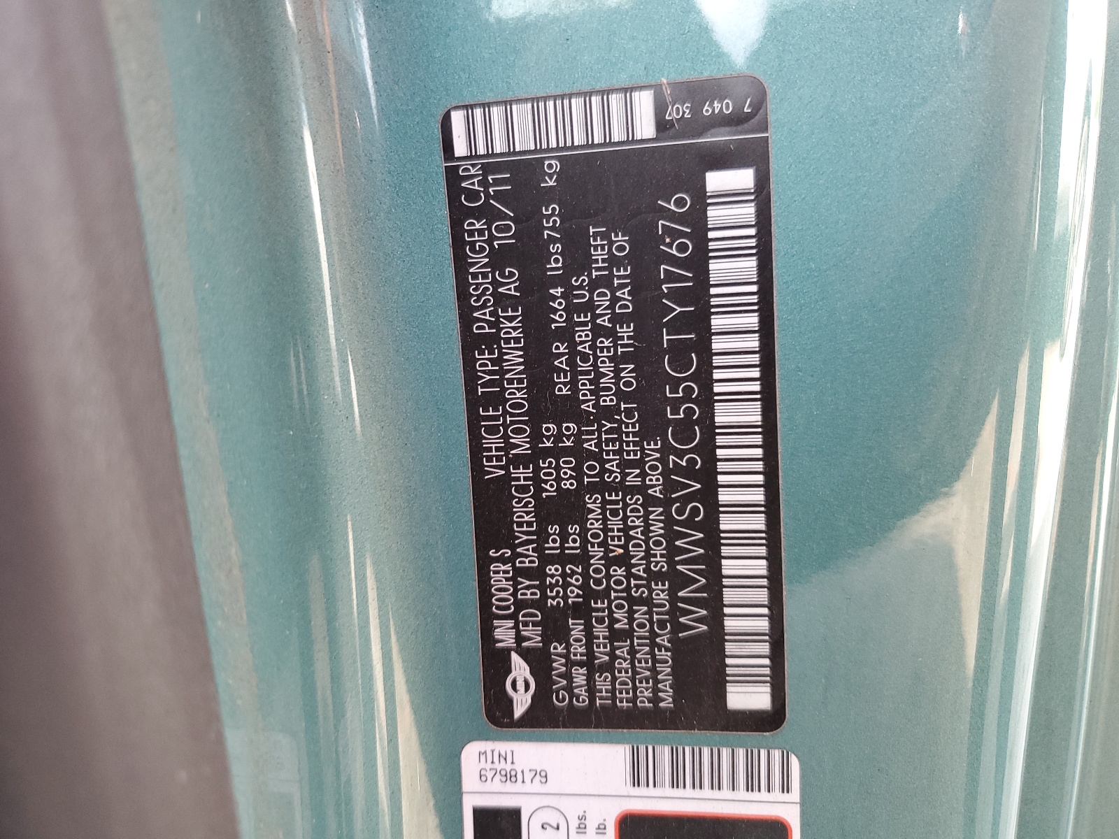 WMWSV3C55CTY17676 2012 Mini Cooper S