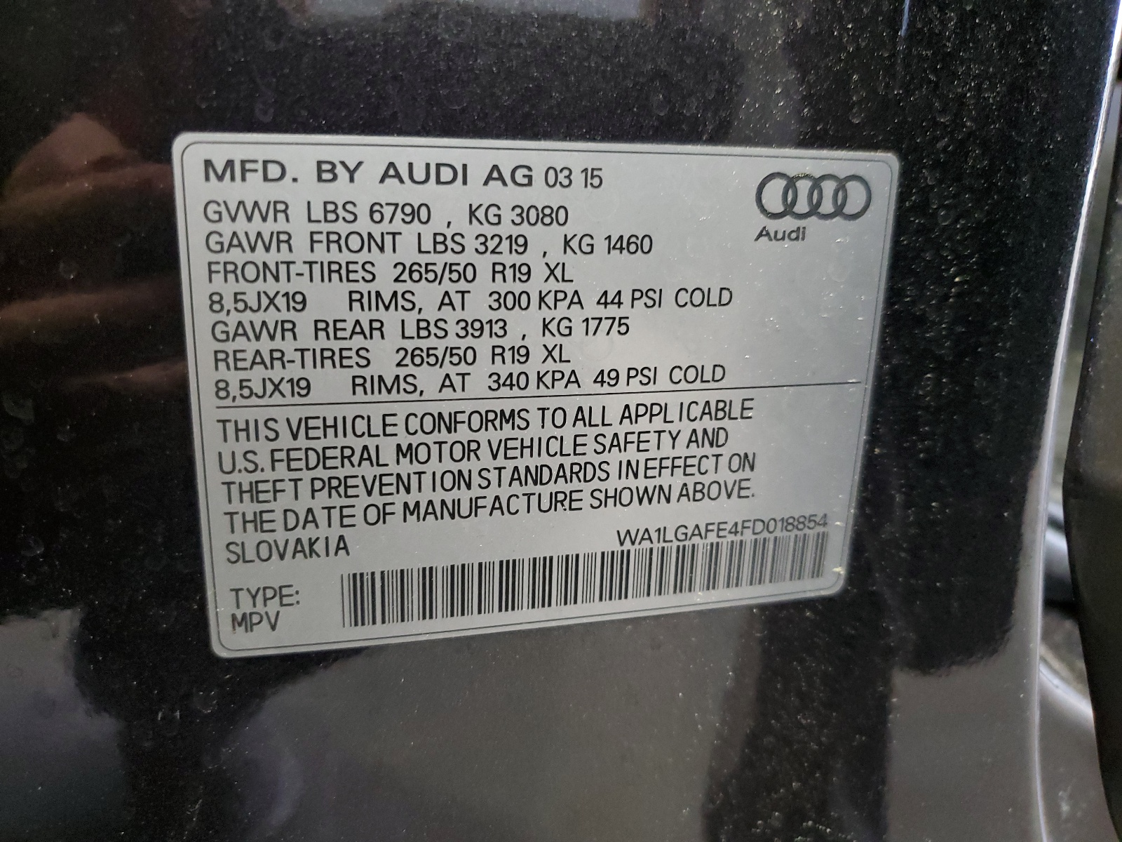 WA1LGAFE4FD018854 2015 Audi Q7 Premium Plus