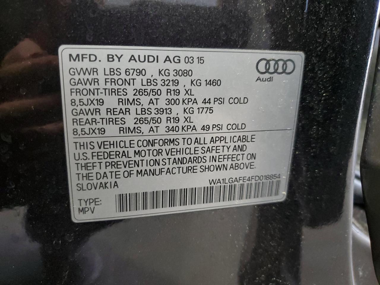 2015 Audi Q7 Premium Plus VIN: WA1LGAFE4FD018854 Lot: 59866884