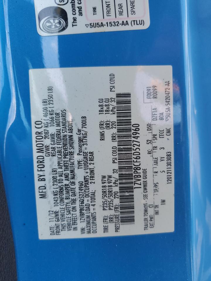 2013 Ford Mustang Gt VIN: 1ZVBP8CF6D5274960 Lot: 60398624