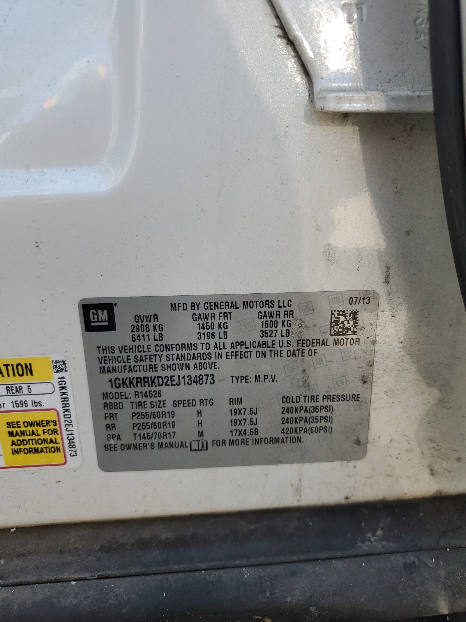 1GKKRRKD2EJ134873 2014 GMC Acadia Slt-1