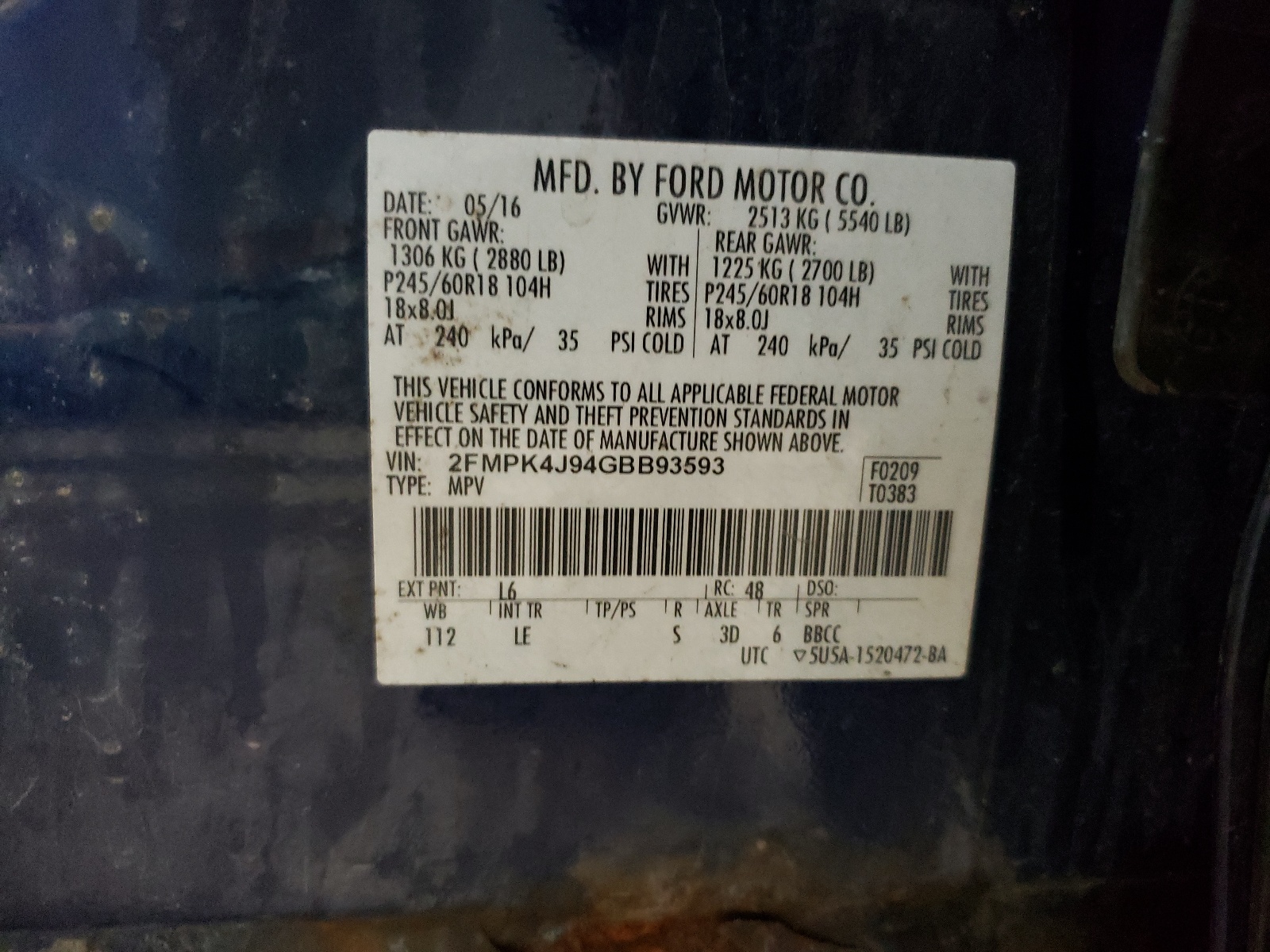 2FMPK4J94GBB93593 2016 Ford Edge Sel