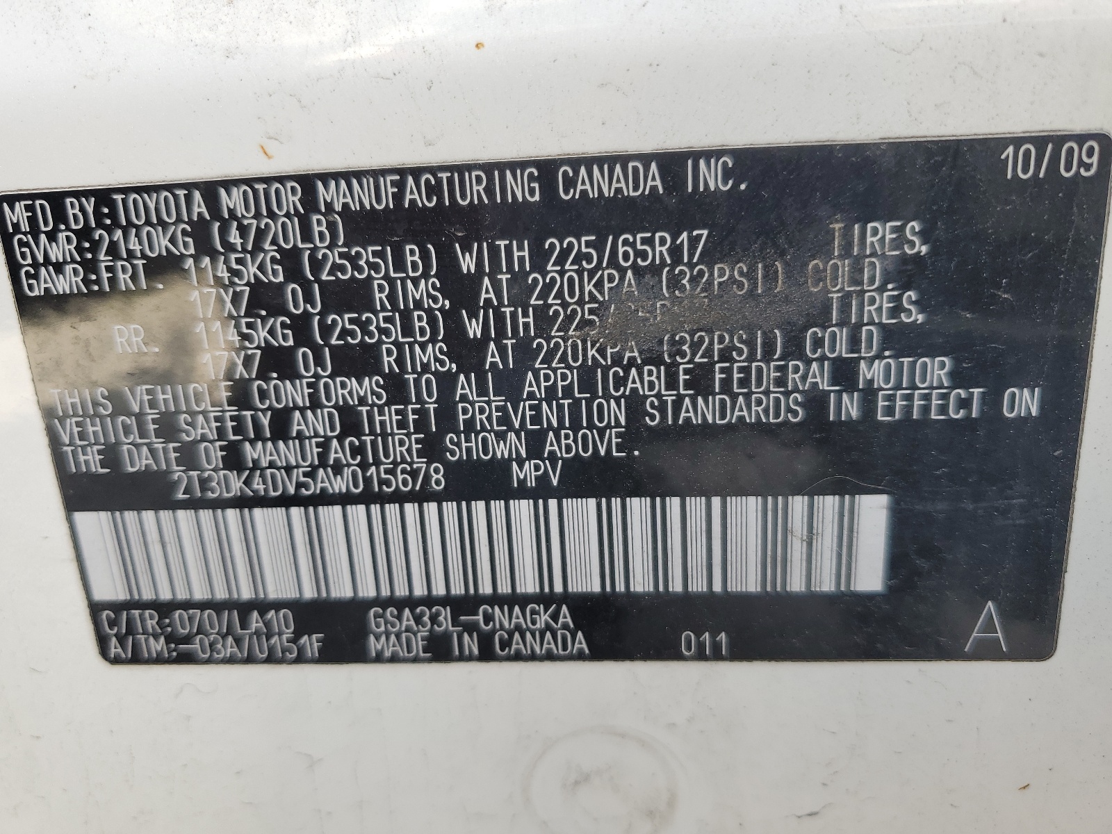 2T3DK4DV5AW015678 2010 Toyota Rav4 Limited 2T3DK4DV5AW015678 2010 Toyota Rav4 Limited