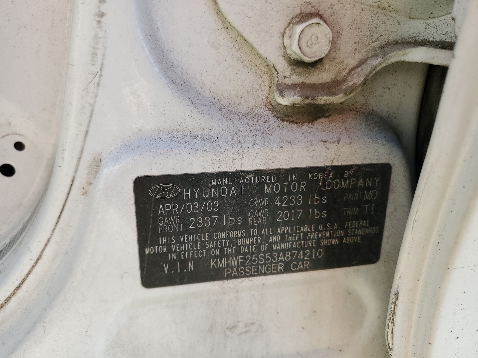 KMHWF25S53A874210 2003 Hyundai Sonata Gl