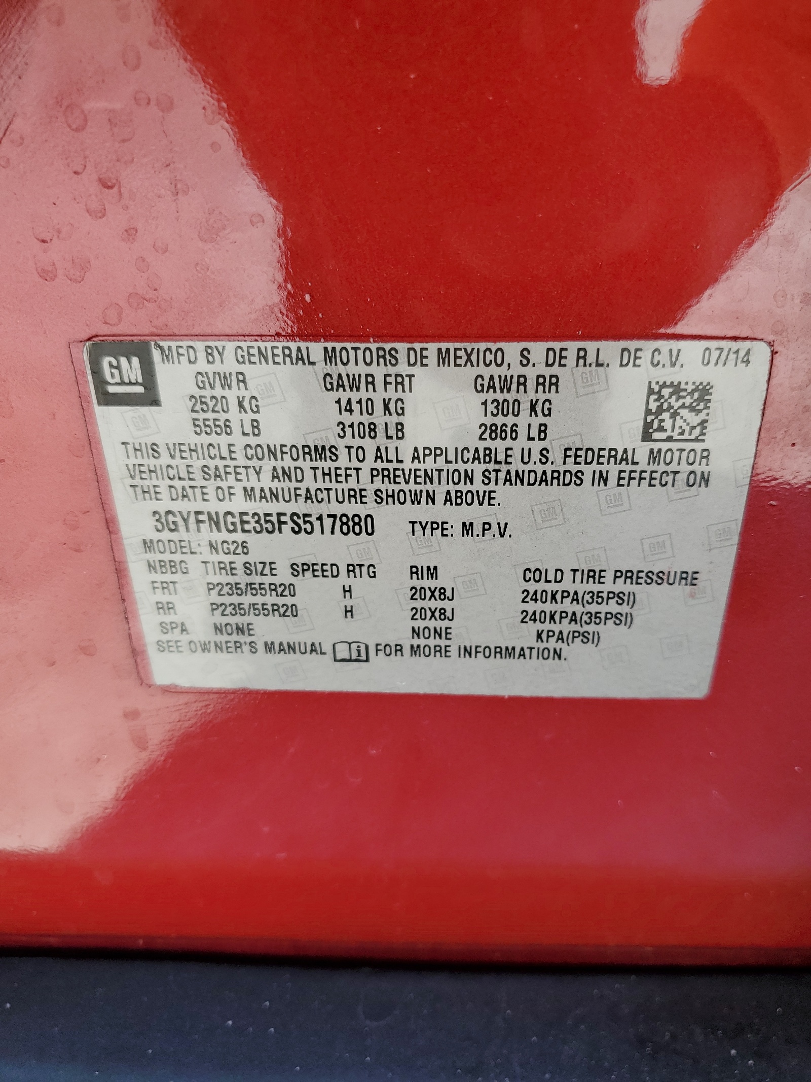 3GYFNGE35FS517880 2015 Cadillac Srx Premium Collection