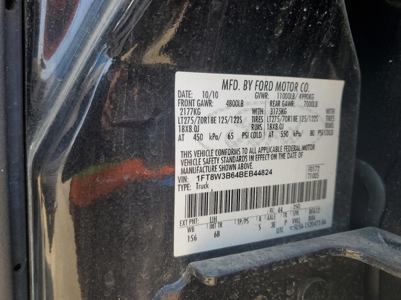 2011 Ford F350 Super Duty VIN: 1FT8W3B64BEB44824 Lot: 59804674