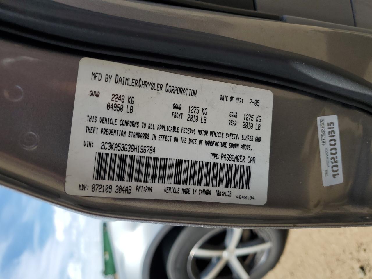 2006 Chrysler 300 Touring VIN: 2C3KA53G36H196794 Lot: 56787484