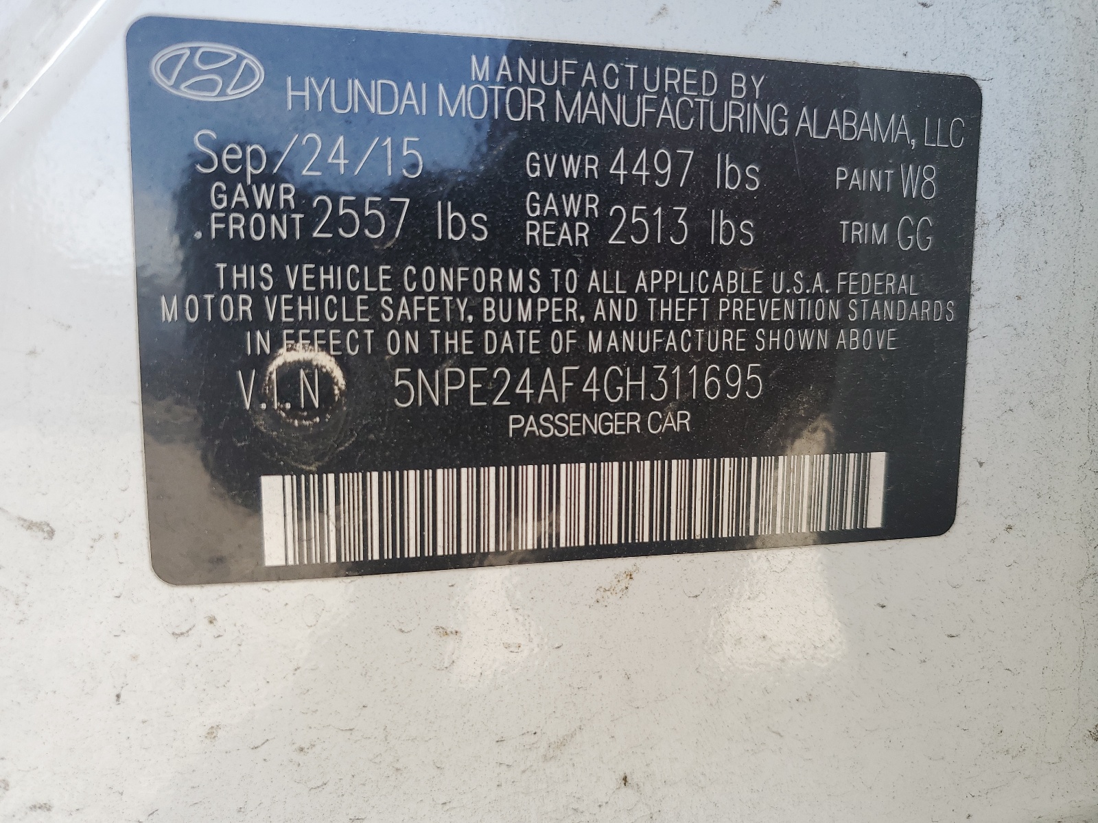 5NPE24AF4GH311695 2016 Hyundai Sonata Se