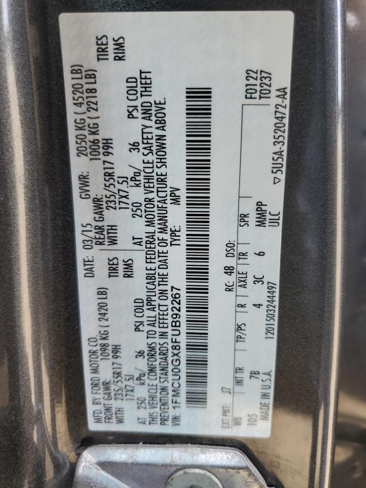 2015 Ford Escape Se VIN: 1FMCU0GX8FUB92267 Lot: 61235074