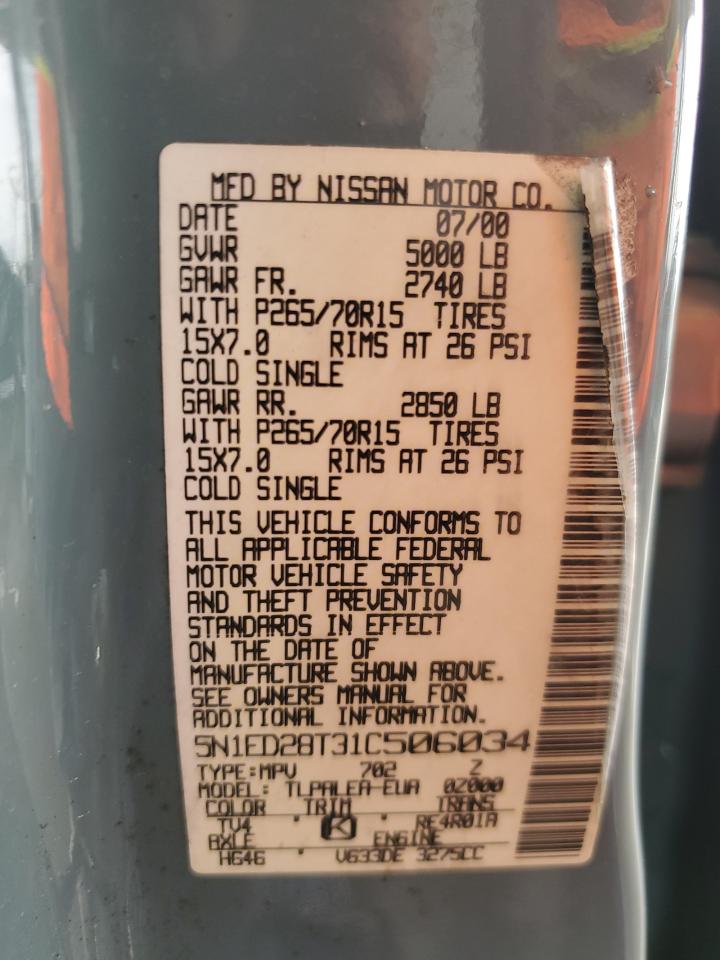 2001 Nissan Xterra Xe VIN: 5N1ED28T31C506034 Lot: 58421914