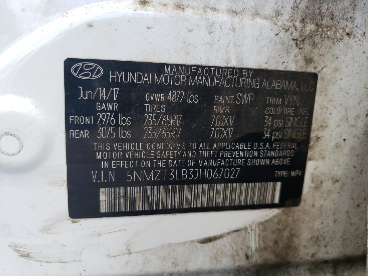 5NMZT3LB3JH067027 2018 Hyundai Santa Fe Sport