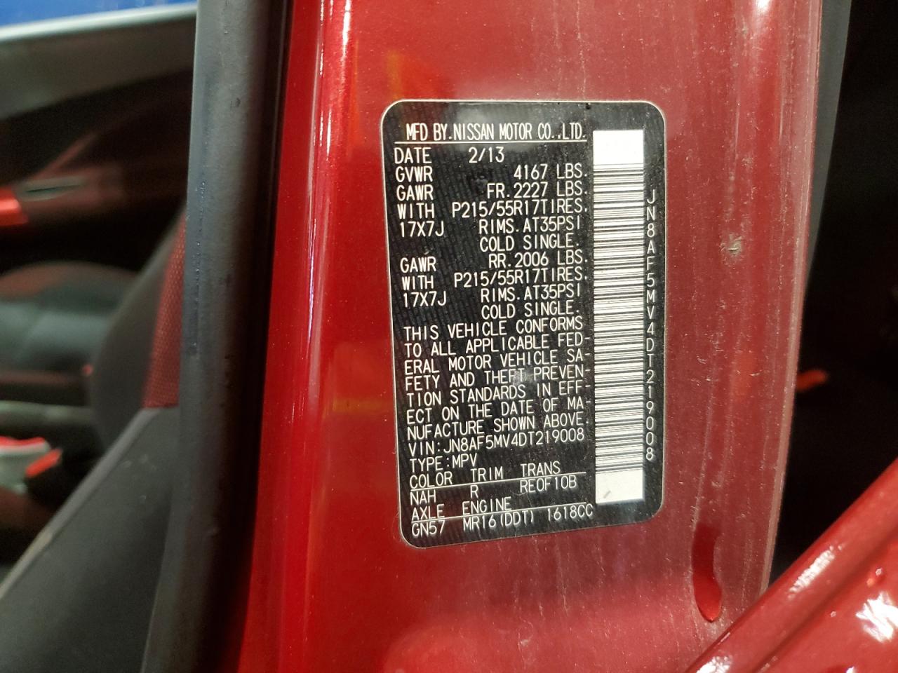 2013 Nissan Juke S VIN: JN8AF5MV4DT219008 Lot: 60030374