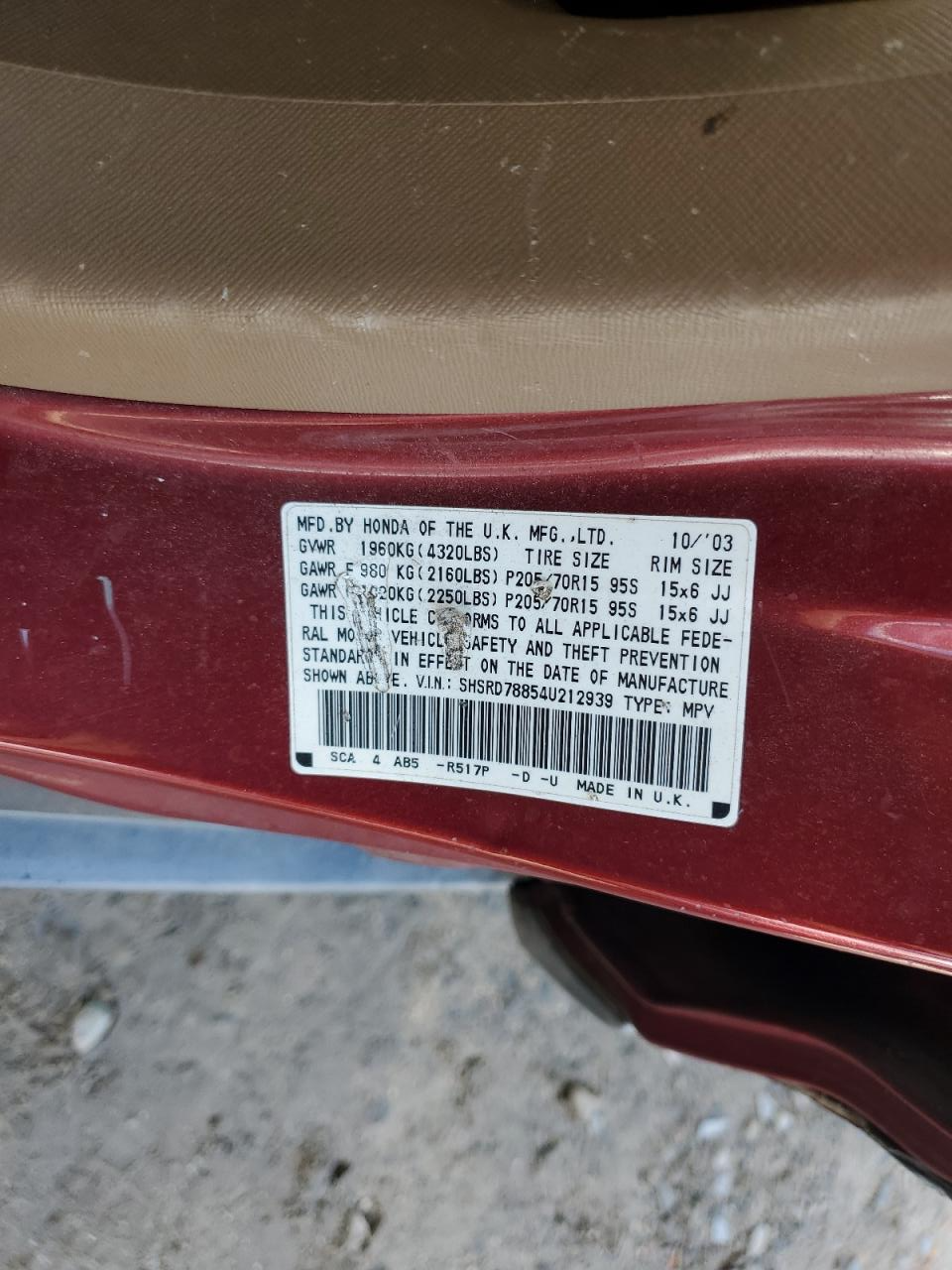 SHSRD78854U212939 2004 Honda Cr-V Ex