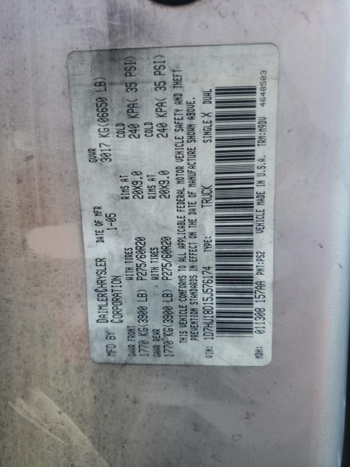 2005 Dodge Ram 1500 St VIN: 1D7HU18D15J576174 Lot: 56996374