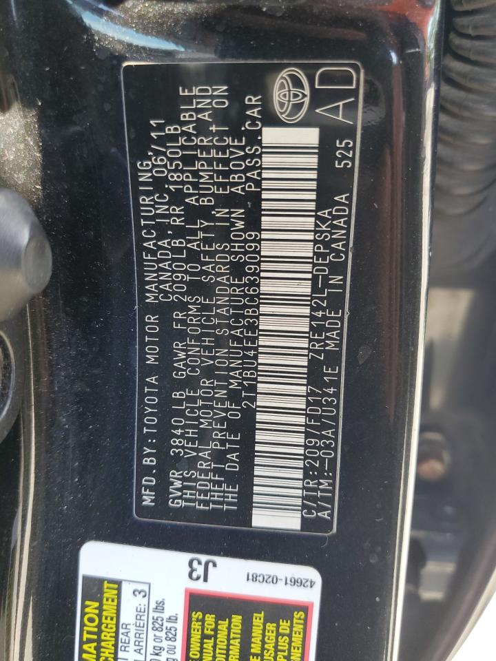 2011 Toyota Corolla Base VIN: 2T1BU4EE3BC639099 Lot: 60516234