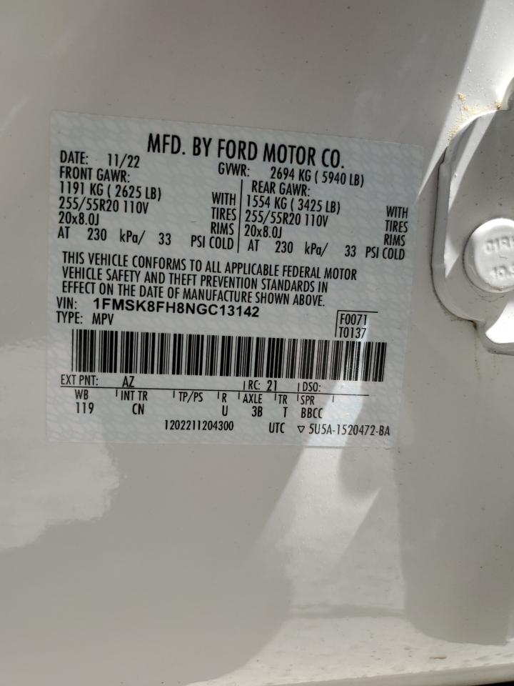 2022 Ford Explorer Limited VIN: 1FMSK8FH8NGC13142 Lot: 59923804