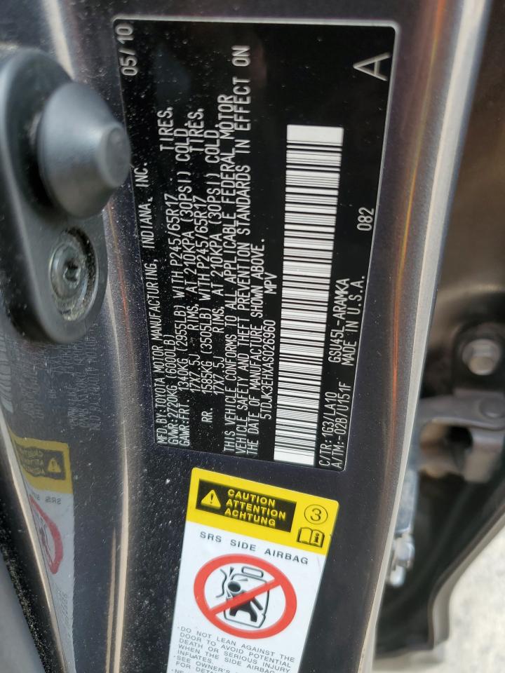 2010 Toyota Highlander Se VIN: 5TDJK3EHXAS026960 Lot: 59308864