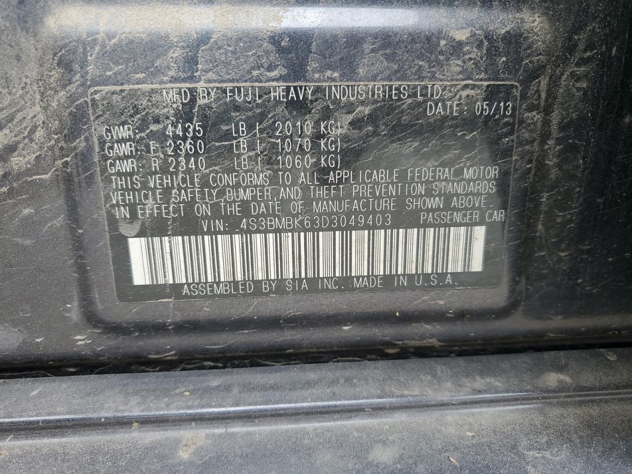 2013 Subaru Legacy 2.5I Limited VIN: 4S3BMBK63D3049403 Lot: 58450674