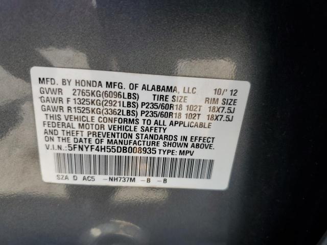 5FNYF4H55DB008935 | 2013 Honda pilot exl