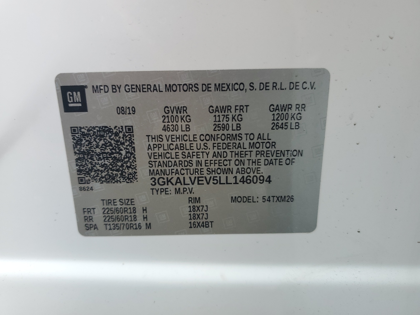 3GKALVEV5LL146094 2020 GMC Terrain Slt