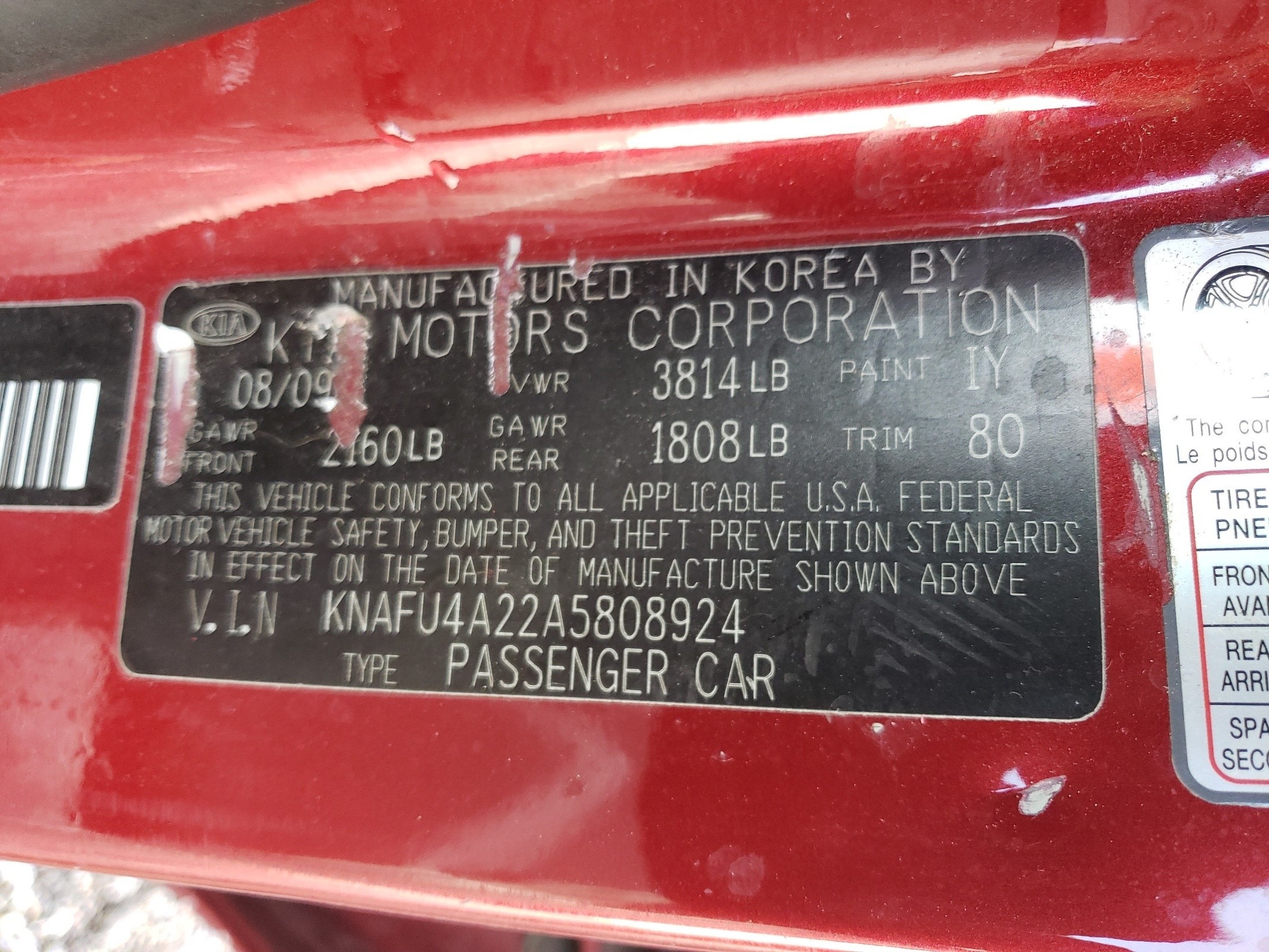 KNAFU4A22A5808924 2010 Kia Forte Ex