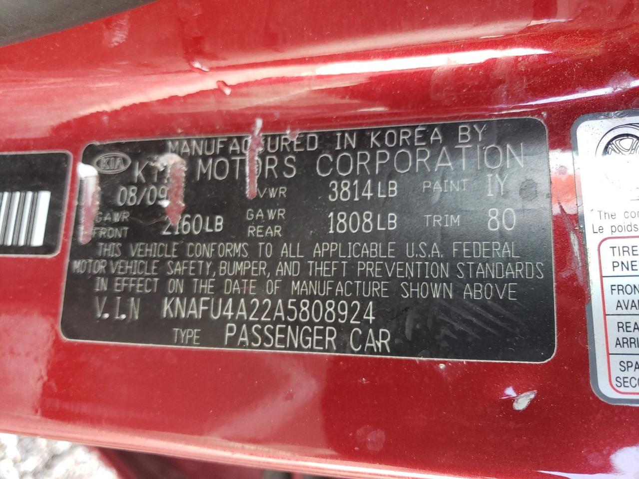 2010 Kia Forte Ex VIN: KNAFU4A22A5808924 Lot: 57330434