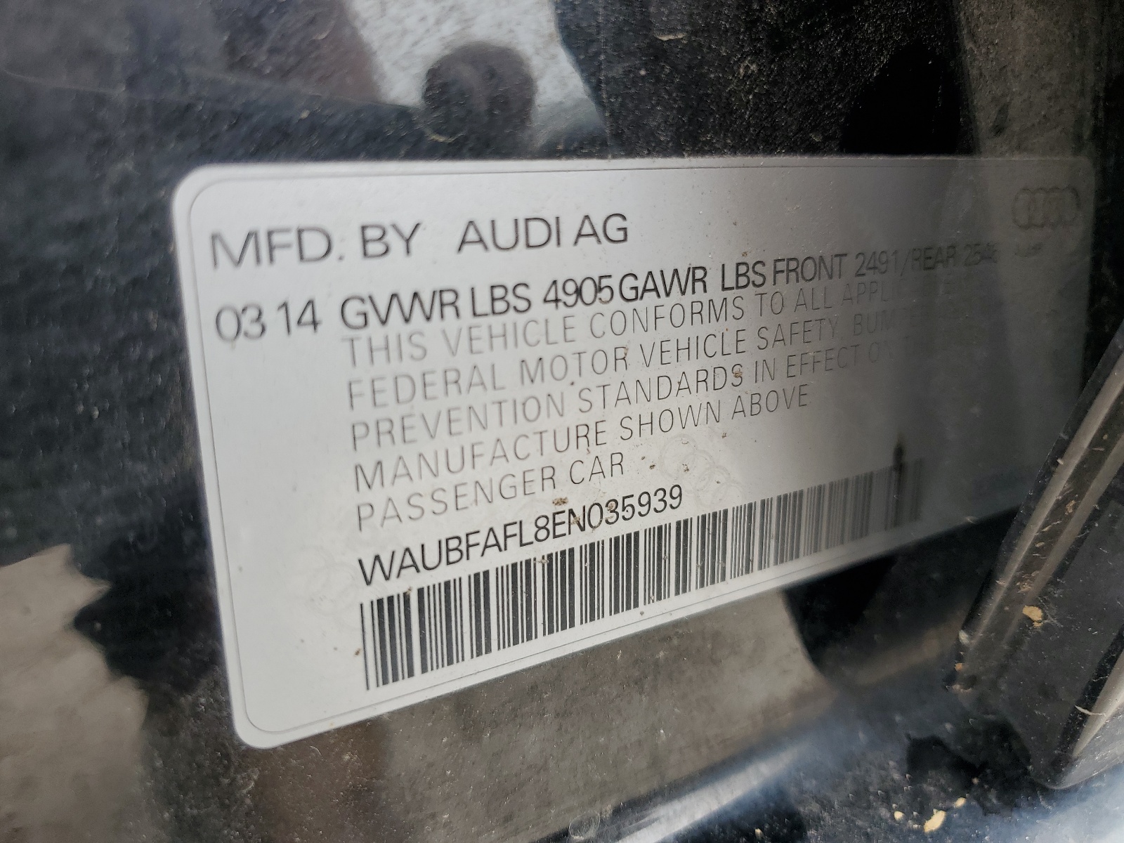 WAUBFAFL8EN035939 2014 Audi A4 Premium