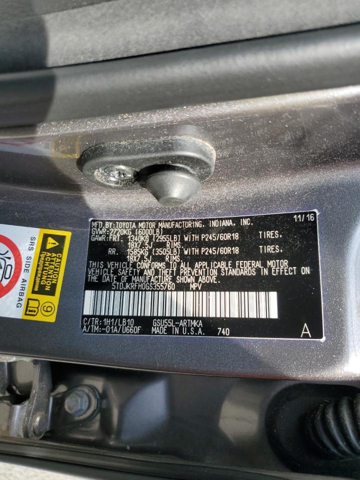 2016 Toyota Highlander Xle VIN: 5TDJKRFH0GS355760 Lot: 60435884