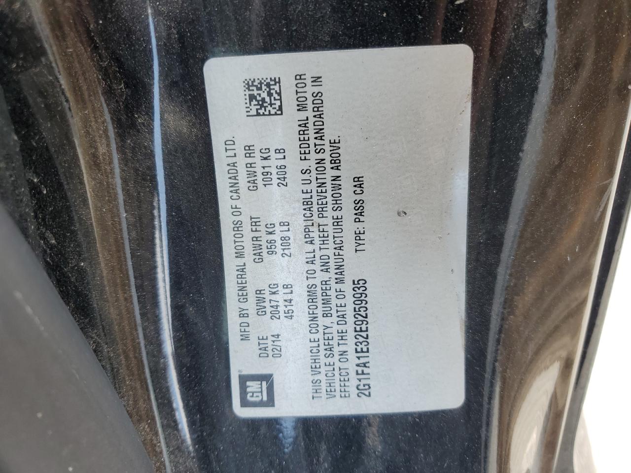 2014 Chevrolet Camaro Ls VIN: 2G1FA1E32E9259935 Lot: 60627314