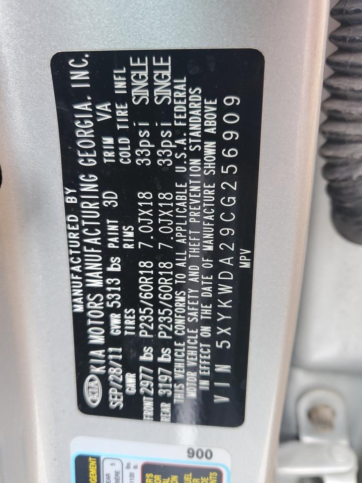 2012 Kia Sorento Sx VIN: 5XYKWDA29CG256909 Lot: 60646764