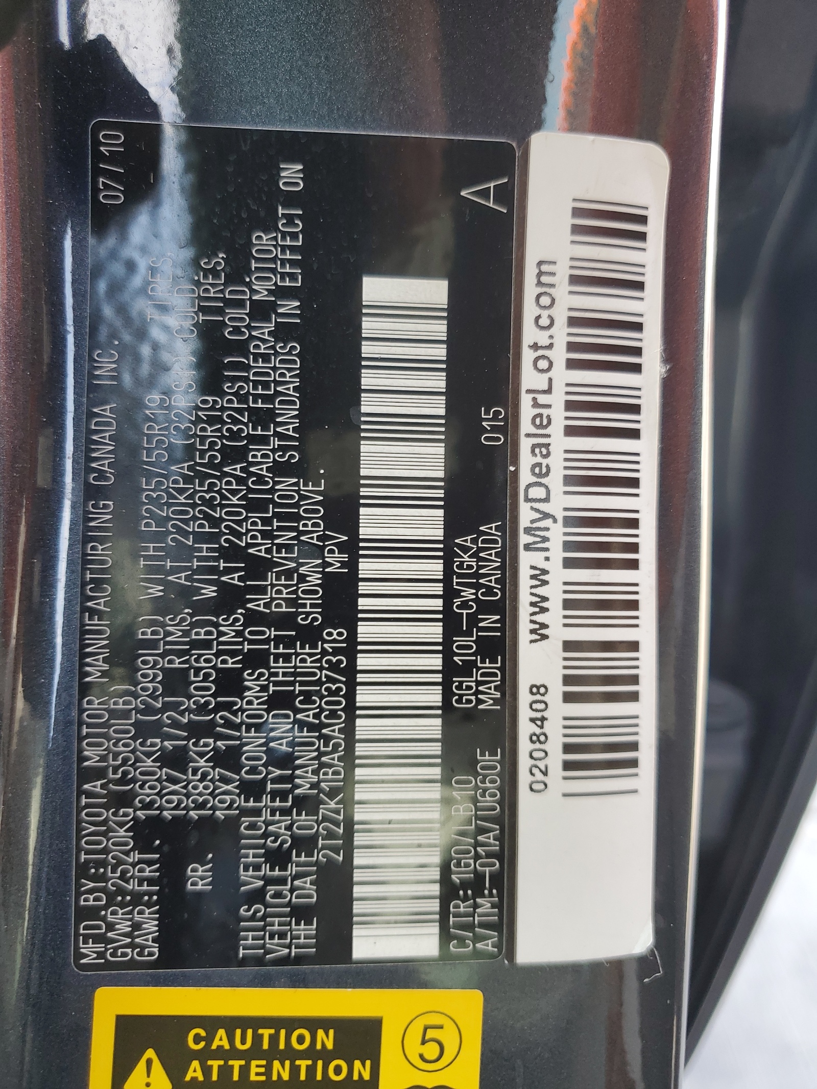 2T2ZK1BA5AC037318 2010 Lexus Rx 350