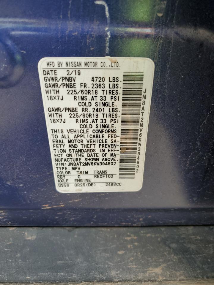 2019 Nissan Rogue S VIN: JN8AT2MV6KW394802 Lot: 60937904