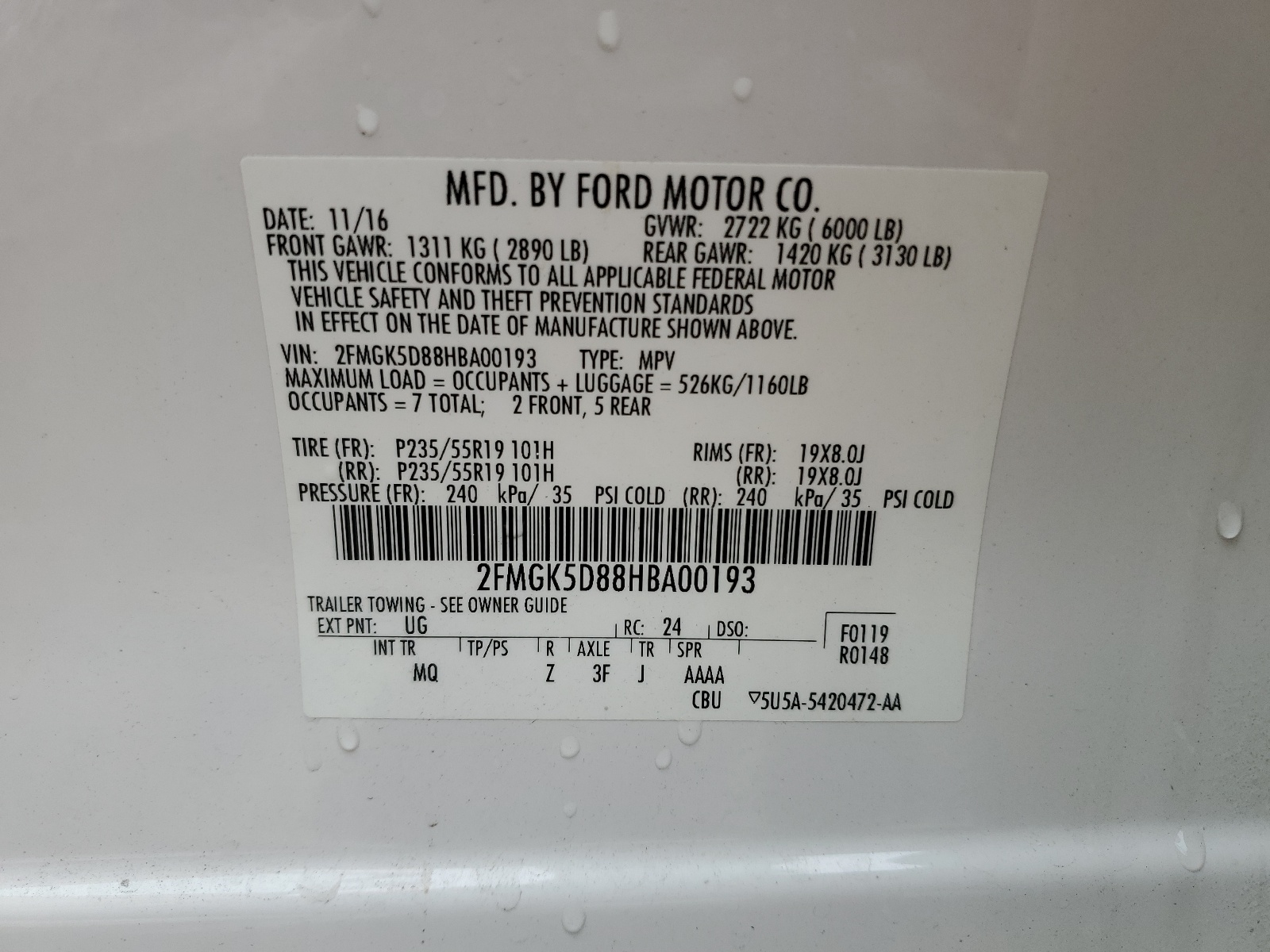 2FMGK5D88HBA00193 2017 Ford Flex Limited