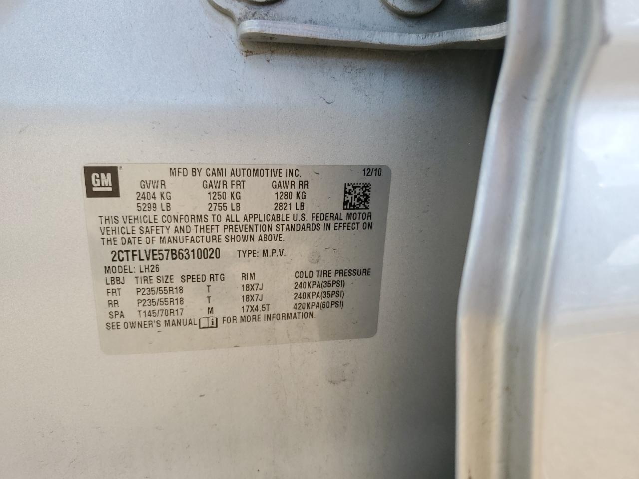 2011 GMC Terrain Slt VIN: 2CTFLVE57B6310020 Lot: 57346034