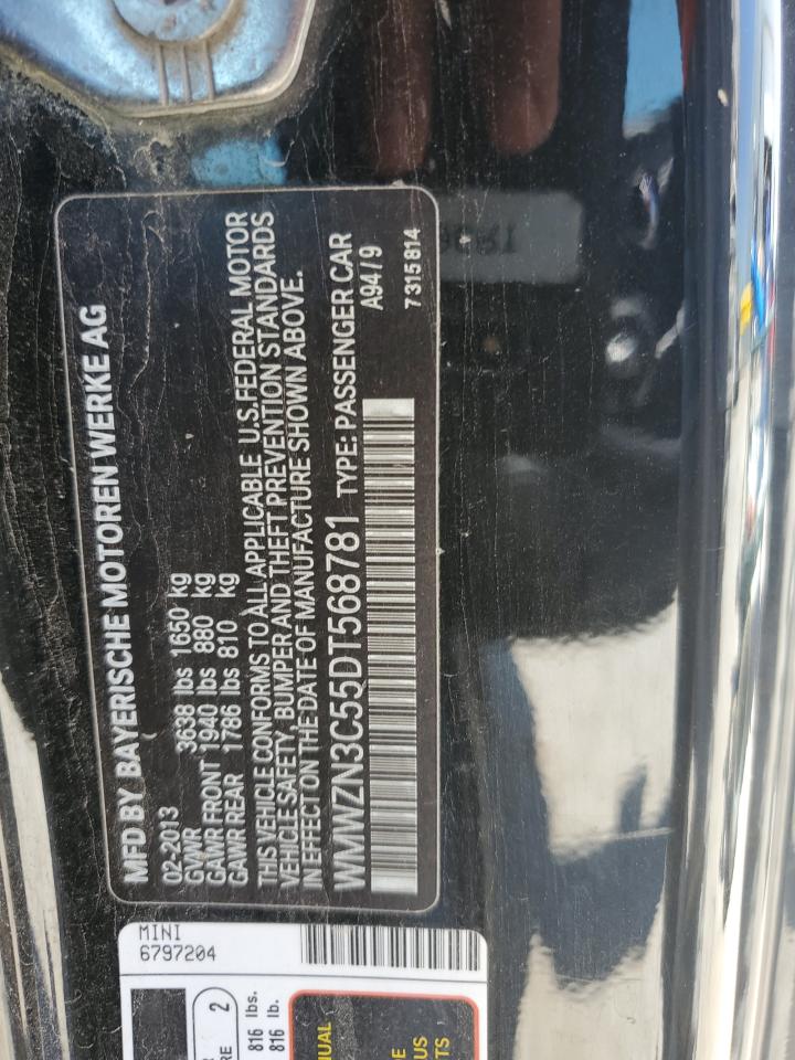 2013 Mini Cooper VIN: WMWZN3C55DT568781 Lot: 59032114