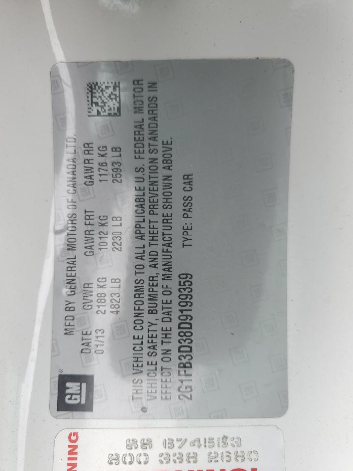 2013 Chevrolet Camaro Lt VIN: 2G1FB3D38D9199359 Lot: 59592724