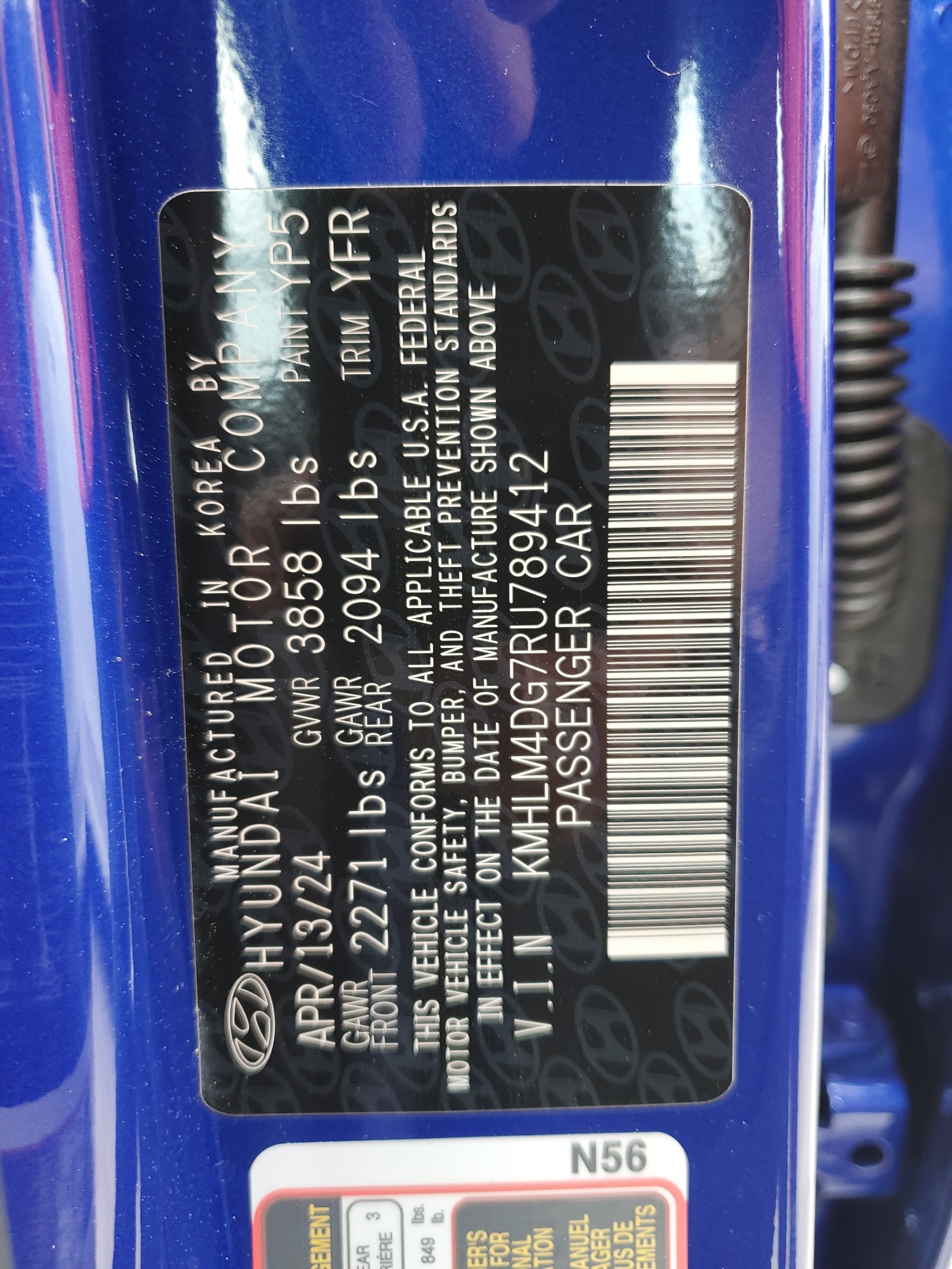 KMHLM4DG7RU789412 2024 Hyundai Elantra Sel