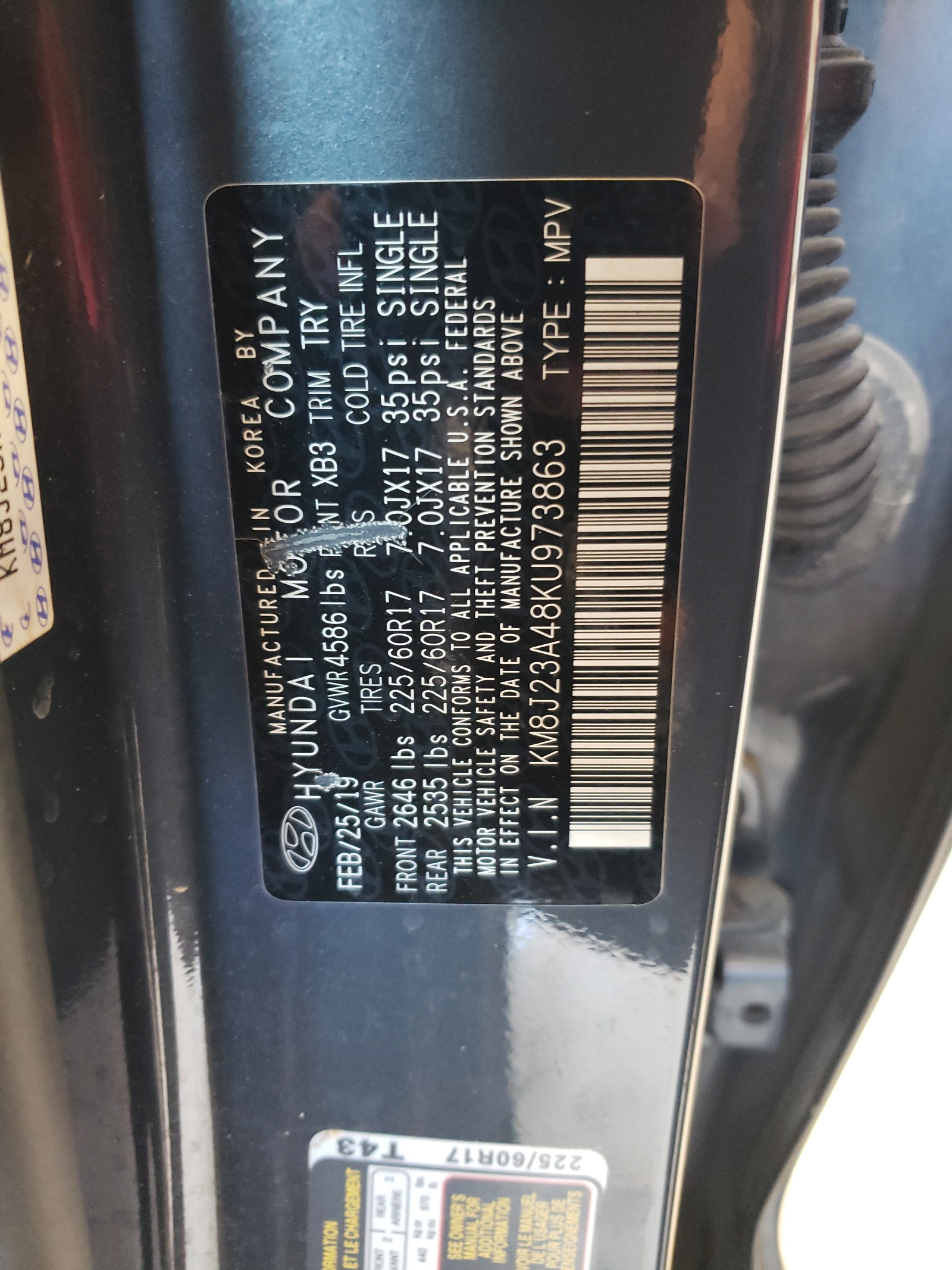 KM8J23A48KU973863 2019 Hyundai Tucson Se