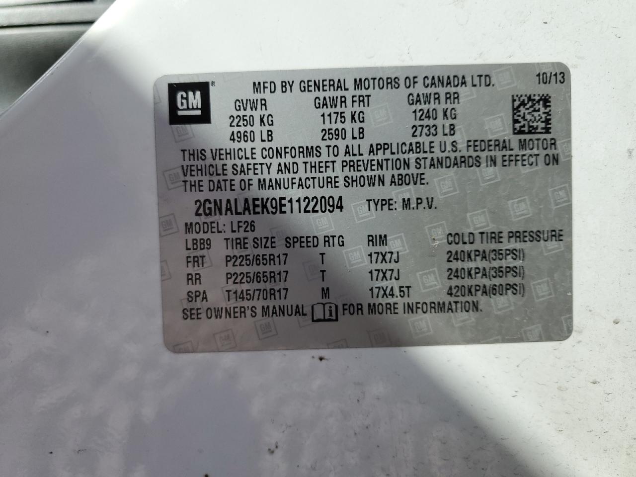 2014 Chevrolet Equinox Ls VIN: 2GNALAEK9E1122094 Lot: 57917194