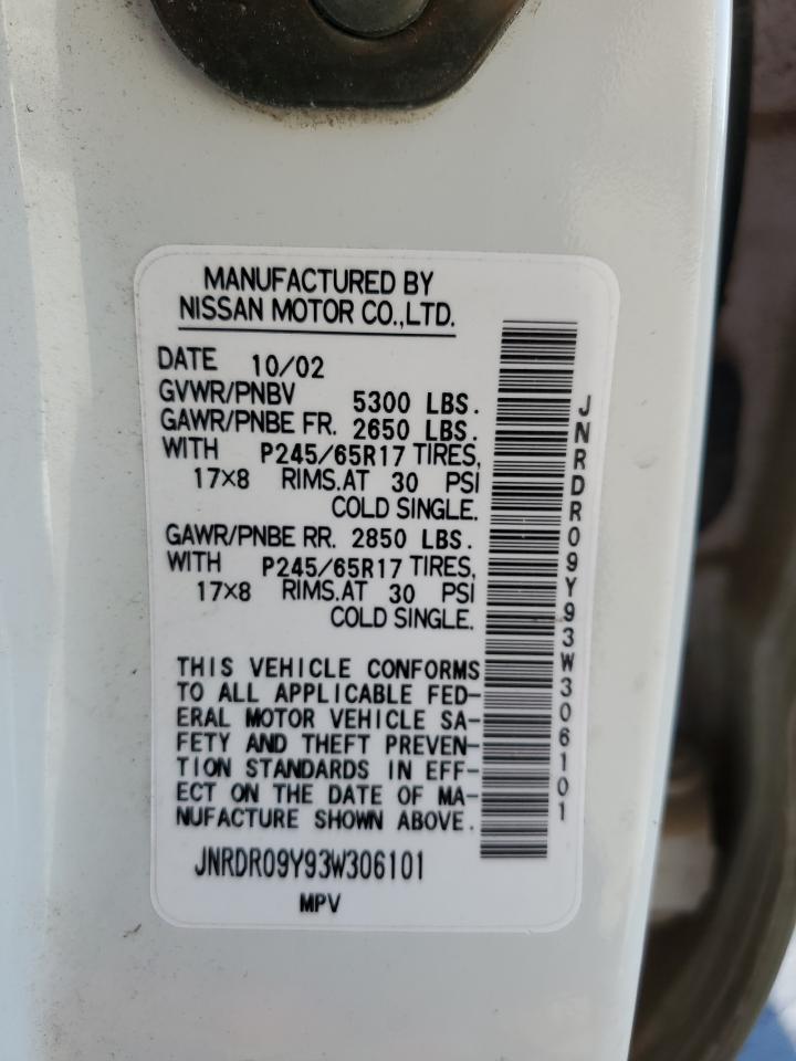 2003 Infiniti Qx4 VIN: JNRDR09Y93W306101 Lot: 59866944