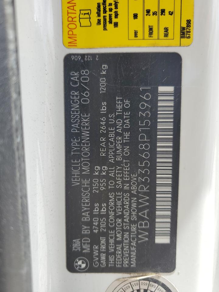 2008 BMW 328 I Sulev VIN: WBAWR33568P153961 Lot: 59305144