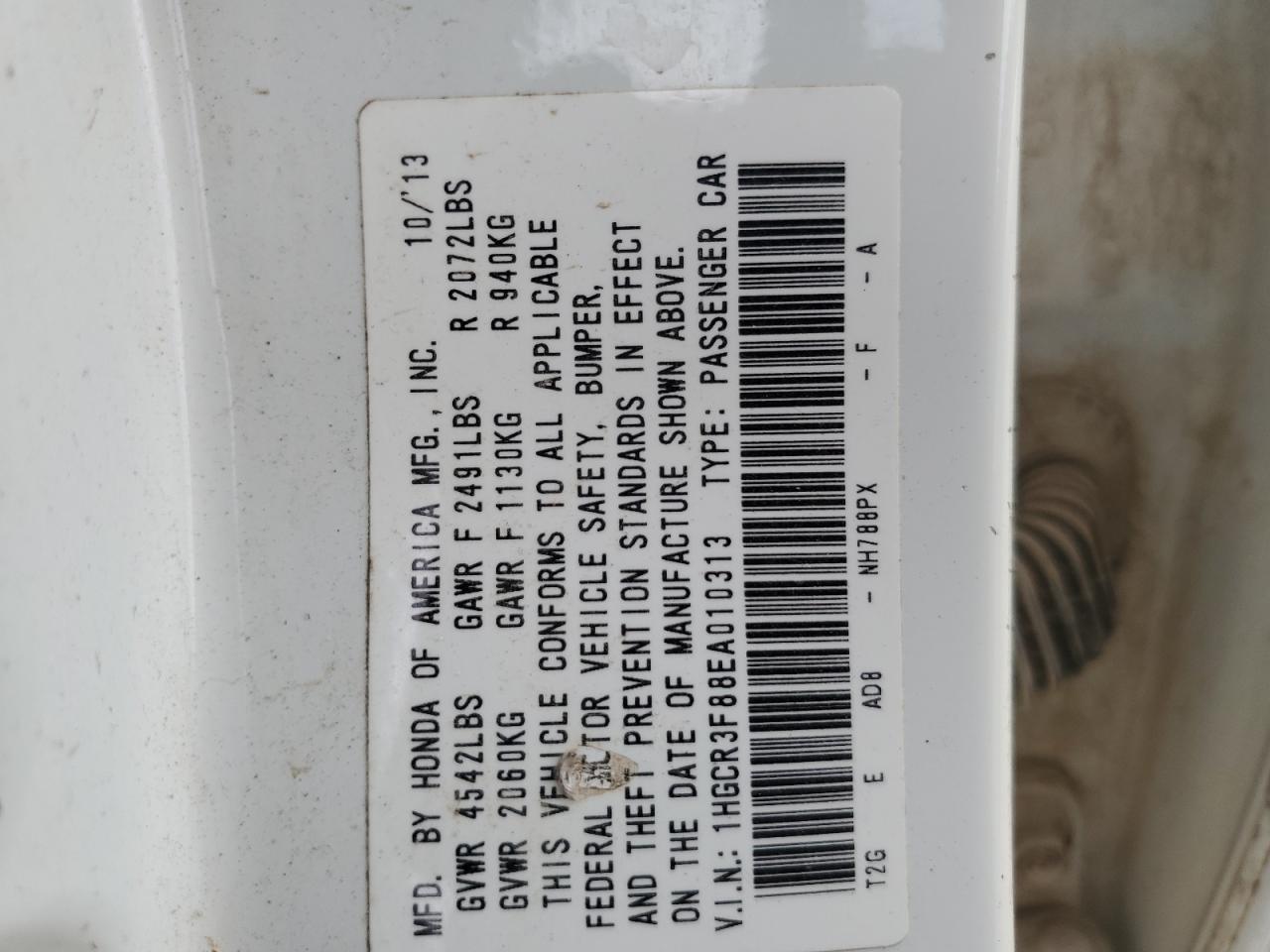 1HGCR3F88EA010313 2014 Honda Accord Exl