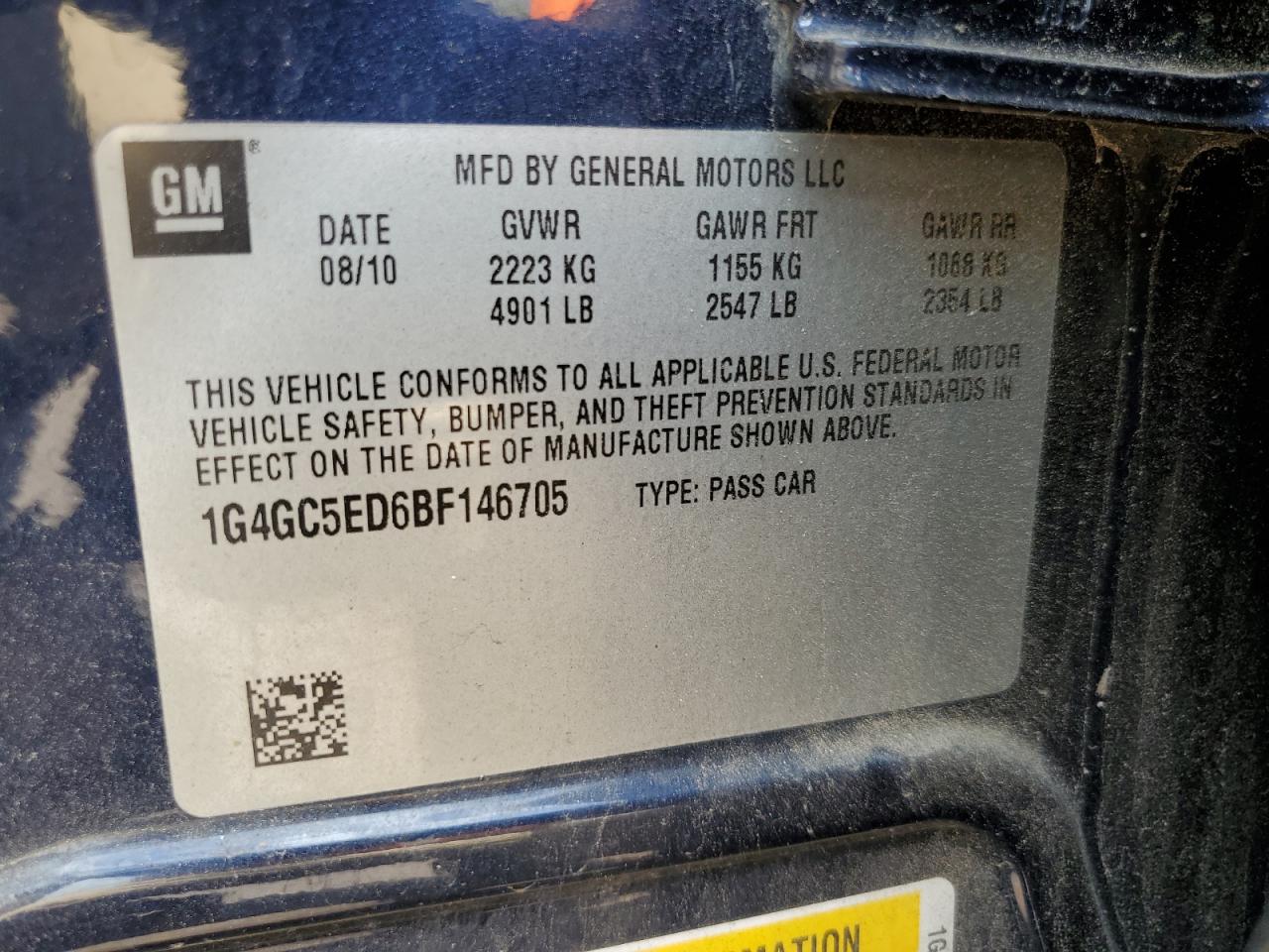 2011 Buick Lacrosse Cxl VIN: 1G4GC5ED6BF146705 Lot: 57620314