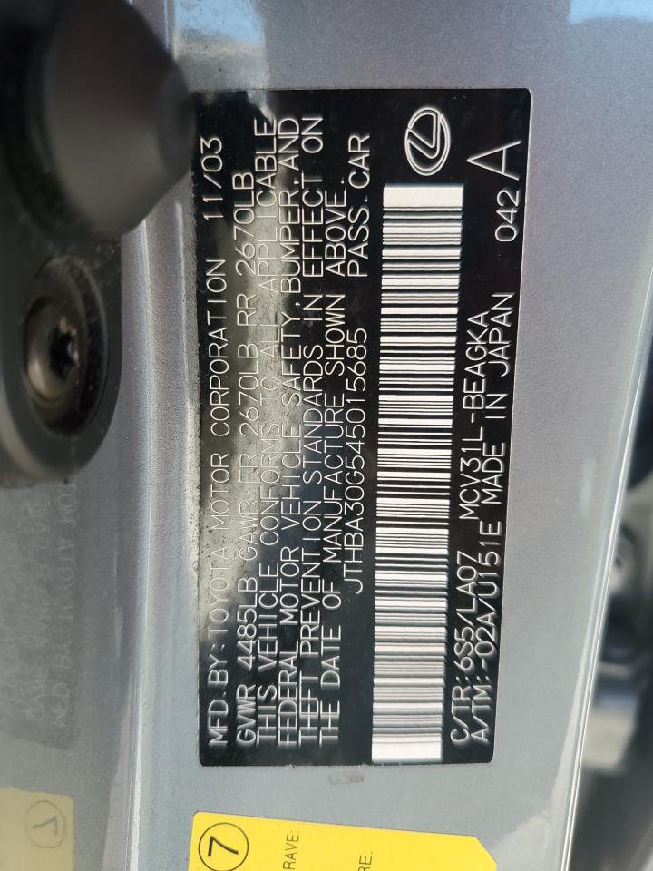 2004 Lexus Es 330 VIN: JTHBA30G545015685 Lot: 58220174