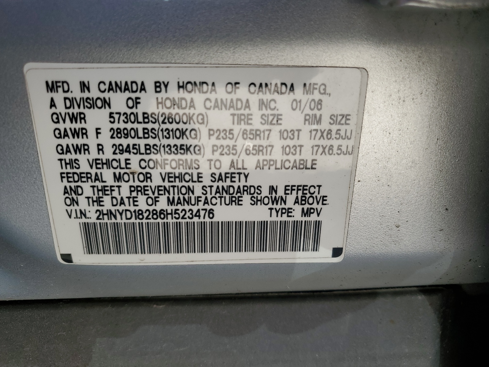 2HNYD18286H523476 2006 Acura Mdx