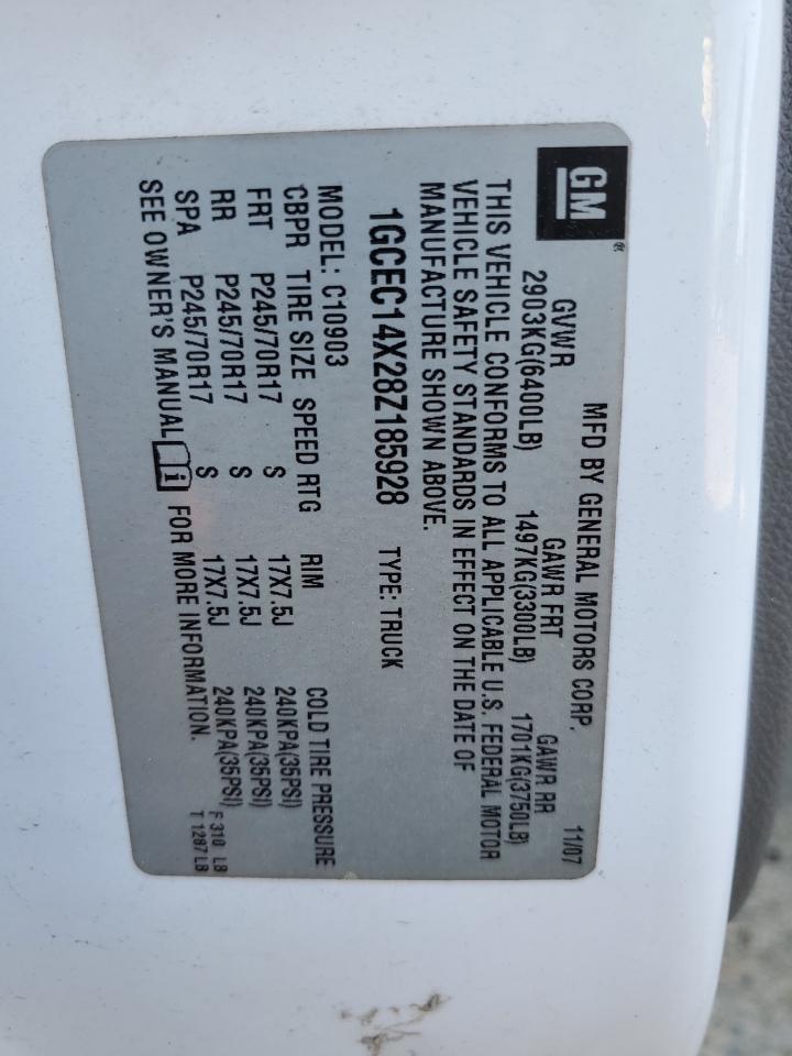 2008 Chevrolet Silverado C1500 VIN: 1GCEC14X28Z185928 Lot: 59652964