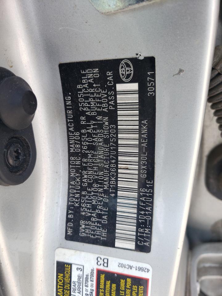 2007 Toyota Avalon Xl VIN: 4T1BK36B47U175203 Lot: 60898295