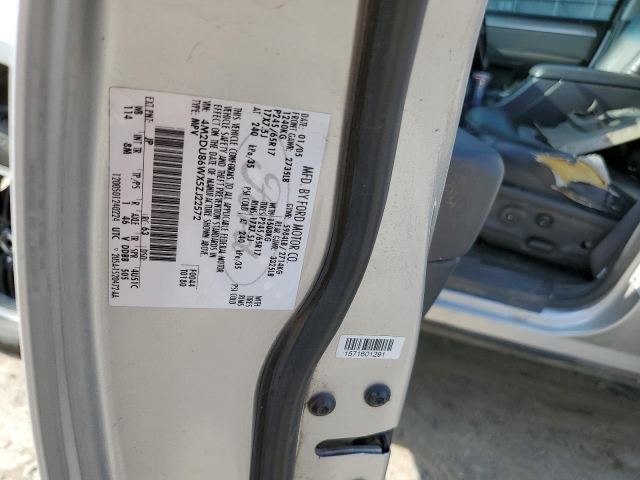 2005 Mercury Mountaineer VIN: 4M2DU86W05ZJ34973 Lot: 60739175