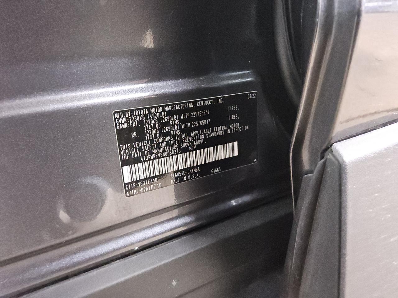 4T3RWRFV8NU060379 TOYOTA RAV4 2022