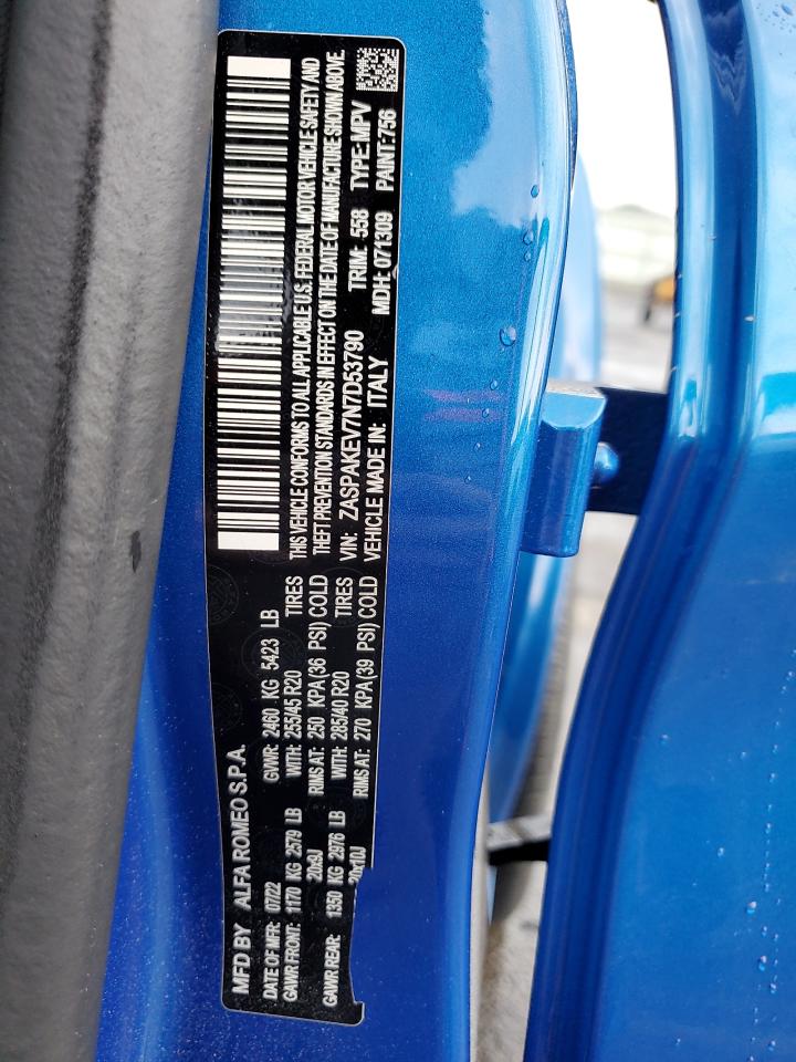 2022 Alfa Romeo Stelvio Quadrifoglio VIN: ZASPAKEV7N7D53790 Lot: 59930005